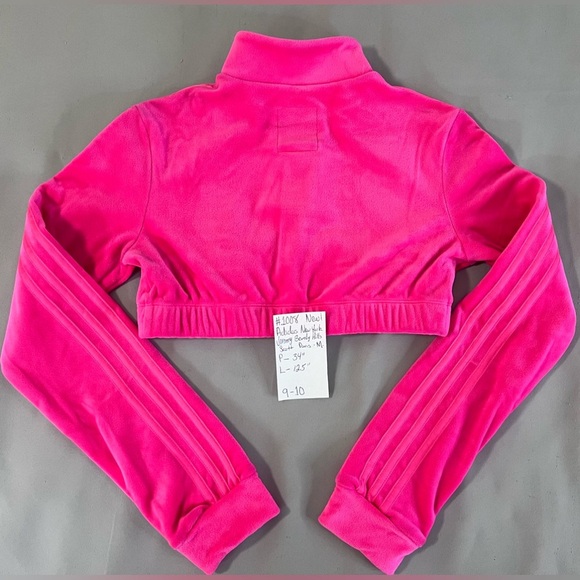 Adidas X Jeremy Scott‎ cropped Velour Track Jacket Neon Pink Sz Medium - Picture 13 of 14